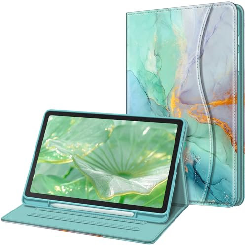 FINTIE Case for Samsung Galaxy Tab S6 Lite 10.4 Inch 2024/2022/ 2020 with S Pen Holder, Multi-Angle Viewing Soft TPU Back Cover with Pocket Auto Wake/Sleep, Z-Emerald Marble
