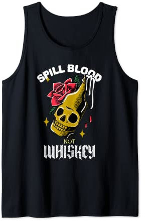 Spill Blood Not Whiskey Bouteille avec motif tête de mort et rose Débardeur