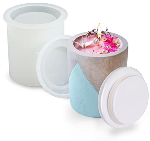 Mity rain Moules en béton pour bougies, grand moule en silicone avec couvercle, moules cylindriques pour la fabrication de bougies