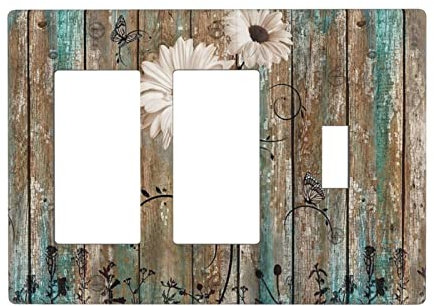 Rustikale Gänseblümchen-Kombination Wandplatte, 3 Gang 2 Wippe 1 Kippschalter Abdeckung Dekorator Schalter Platte Steckdosenabdeckung, 4,50 x 6,38 Zoll