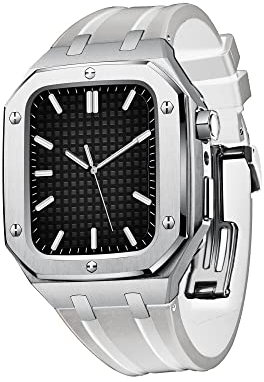CZKE Case de acero Inoxidable Resistente con Bandas para Apple Watch Series 7 (45 mm) Serie 6/SE/5/4 (44mm) (Color : Silver White, Size : 44MM FOR 6/5/4/SE)