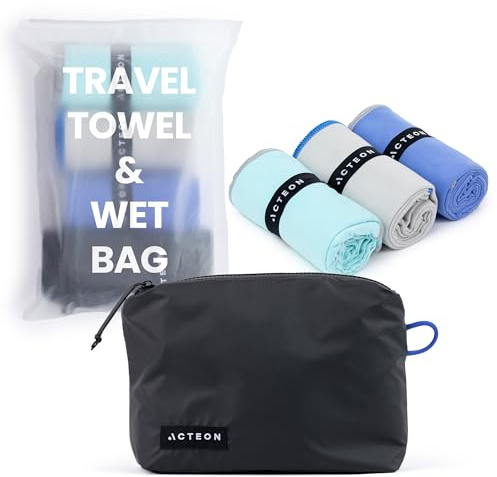 Acteon Mikrofaser-Handtuch, schnell trocknend, Silber-Ionen-Mikrofaser, geruchsfrei, mega saugfähige Fasern, für Männer und Frauen, Camping, Reisehandtuch