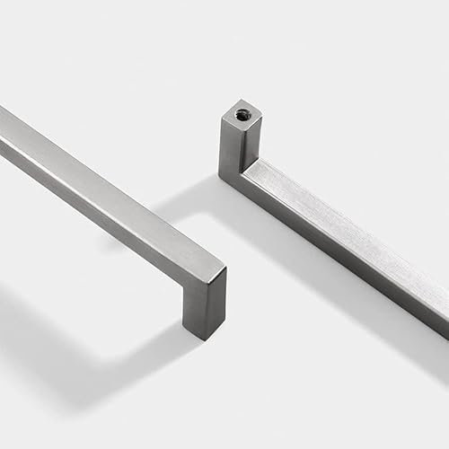 10pcs Square Brushed Black Cabinet Door Handle Aluminium Alloy Kitchen Cabinet Drawer Wardrobe Pull Handle (Nickel, 128 mm)