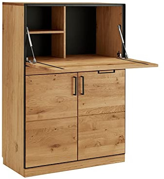Home4You Sekretär - Asteiche teilmassiv - Metall - 86 x 122 cm - 2 Türen - 1 Schublade - 1 Klappe