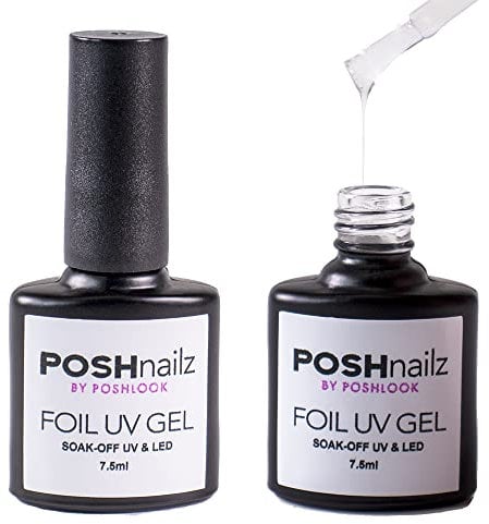 PoshLook Adhesive Nail Art Foil Glue Gel, UV/LED Nail Polish Coat for Nail Art Decoration, Nail Art Stickers, Foil Sticker Transfers and Nail Art Decorations 7.5ml (Clear)