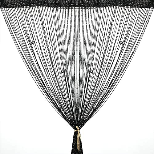 Vidillo Perlenvorhang, Fadenvorhang Glitzer Weiss 100 x 200 cm Wandvorhang Schaufensterdekoration, Raumteiler Fliegenschutz für Hochzeit, Café, Restaurant (Perle-Schwarz), door string curtain