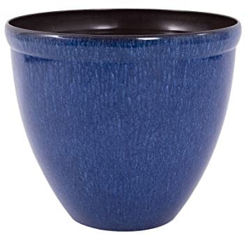 Jinfa Vaso per piante in plastica lucida effetto ceramica | Design Santorini | Jun smalto blu Ø 39.5cm x H 33.5cm