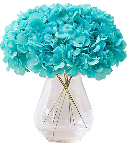 Kislohum Künstliche Hortensien, Kunstblumen, Seidenblumen für Hochzeitsgestecke, Blumensträuße, DIY-Blumendekoration, Heimdekoration, mit Stiel, 10 Stück, Tiffany Blau
