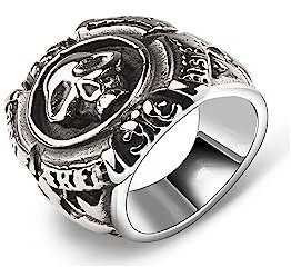 MAGIIE Schmuck Herren Ring Edelstahl Ring Damen Totenkopf Ring Siegelringe Vinge Punk Kreuz Herren Ring Schädel Ring (Silber Totenkopf, 64)