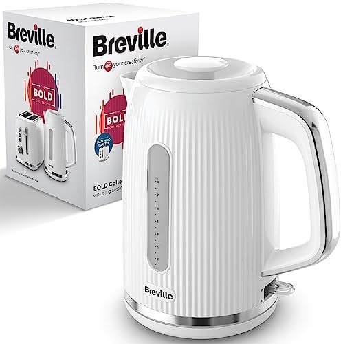 Breville Hervidor eléctrico blanco atrevido | 1,7 L | Ebullición rápida de 3 kW | Cromo blanco y plateado [VKT257