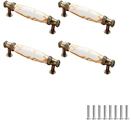 SYDARSYN Lot de 4 poignées de porte en céramique vintage poignées pour meubles de cuisine, tiroir, armoires, portes de placard, poignées de porte, 96 mm