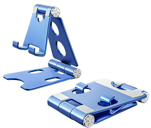 Wurycia Adjustable Phone Stand, Full Aluminum Foldable Desktop Holder Phone Stand for 4-11'' Cellphones and Tablets (Blue)