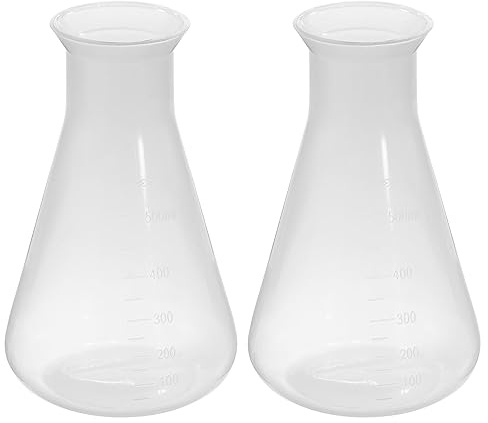 PATIKIL 500ml Plastic Erlenmeyer Flask, 2 Pack Wide Mouth Conical Flask for Laboratory, Clear