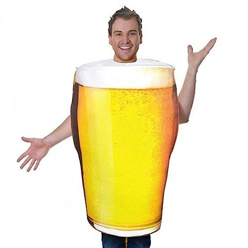 Fituenly Beer Costume, Men Beer Mug Jumpsuit Costume Beer Mug Costumes for Halloween Cosplay Oktoberfest Role-playing