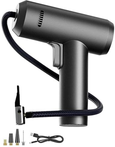 E-SMARTER Cordless Tyre Inflator Air Compressor, Upgraded Heat Dissipation Car Tyre Pump for Tyres, Rechargeable Battery Digital Tyre Inflator Pump Car with 4 Nozzle Adapters, for Car Moto Bike Ball