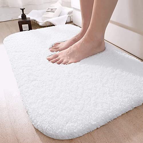 DEXI Badematte rutschfeste 50 x 80 cm, Badteppich Waschbar, Absorbierende weicher Badezimmerteppich, Mikrofaser Badvorleger für Dusche,Badewanne und Waschbecken, Weiß