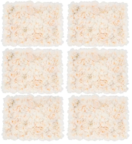Atnhyruhd 6 Stück Blumenwandpaneel Künstliche Blumenwand Rosenwand Hochzeit Straße Hintergrund Dekor 40x60cm Weiß Blumengestecke Blumenwand