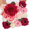 Serwalin Künstliche Blumen in Burgunderrot, Hot Pink, Kombi-Mix, Seidenblumen, künstliche Kuchenblumen mit Stielen, Arrangements für selbstgemachte Hochzeitssträuße, Party, Tischdekoration,
