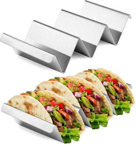 2 Stücke Taco Halter, Halter Ständer in Wellenform, Tortilla Halter mit Haltegriffen, Spülmaschinenfest & Backofenfest aus Edelstahl, für Halten Tacos, Sandwiches, Hot Dogs und Pfannkuchen, Gerade