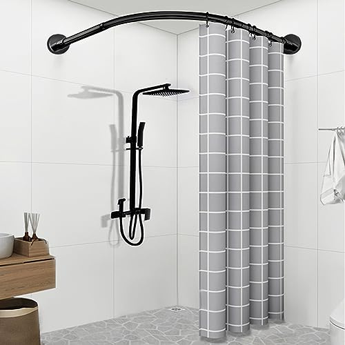 APHTOCF Viertelkreis Duschvorhangstange, Eckduschstange, Duschvorhangstange Schwarz L Form, Bohrer Oder Ohne Bohrer, für Badezimmer Dusche Badewann(Size:C 90-130cm x 90-130cm,Color:Schwarz)