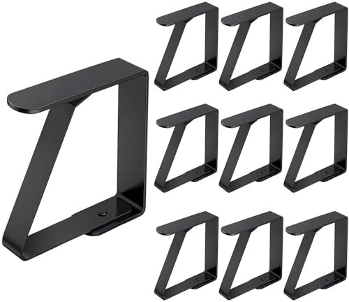 ERBO Lot de 10 grandes pinces à nappe en acier inoxydable pour tables épaisses, pinces à nappe pour tables épaisses, pinces à nappe pour table de jardin, restaurant, table à manger familiale, noir, 8