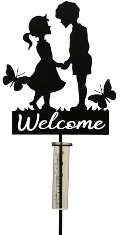 Gartenschild Gartenstecker Pärchen schwarz aus Metall inkl. Regenmesser Höhe 98 cm Breite 26 cm