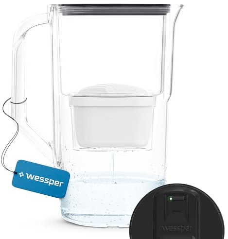 Wessper Caraffa Filtrante per Acqua con contatore LED 2,8L | Ricambio per Dafi Unimax Aquaphor A5 BRITA Maxtra+ PHILIPS AWP212/10 | Contiene Caraffa Filtrante per l'acqua + Cartuccia Filtrante, Nero