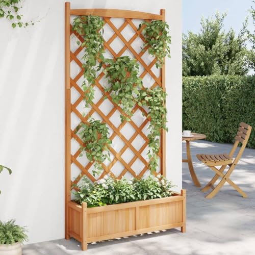 DYRJDJWIDHW Plantes Exterieur,Plante Exterieur,Cache Pot Exterieur,Jardinière avec Treillis Marron Bois Massif de sapinConvient pour Les patios, Les balcons et Les Jardins