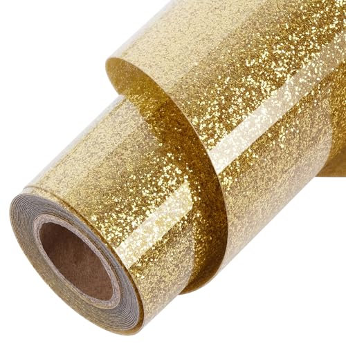​TORC Gold Glitter HTV Gold Heat Transfer Vinyl HTV Rolls, 12 x 12 ft Iron on Vinyl for T Shirts Gold Glitter HTV Vinyl for All Cutter Machines Easy to Cut & Weed for Heat Vinyl Design 1 Roll