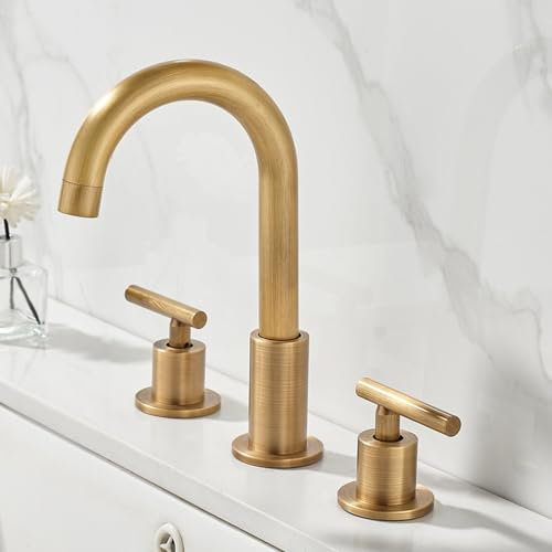 Robinet de Lavabo Cascade Robinet de Salle de Bains 3 Trous Laiton Antique 2 Poignées Mitigeur de Lavabo 3 Trous 360 Pivotant Robinet de Salle de Bains Eau Chaude Et Froide