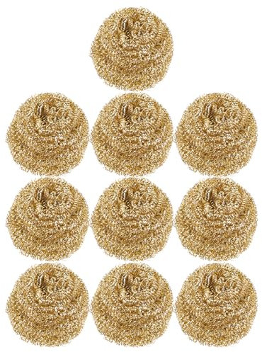 Zerodeko 10 Pcs Brass Kitchen Cleaner Scrubbing Scour, Copper Scrubber Non-Scratch Dishes Scrubber, Kitchen Steel Wool Easy Scouring Scrubbing Brush,Pot Pan Washing Ball