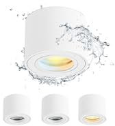 Gleonlux LED Aufbauspot Deckenspot IP44 Weiß Dimmbar, Aufputz Spots flach Ø80x60mm, Aufbaustrahler 5W CCT LED Modul 230V 3000K/4000K/6500K, Deckenstrahler Rund, Spots Deckenleuchte Aluminium 4er