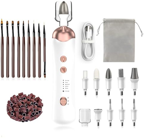 Electric Nail Filer Drill for Nails Professional:Portable Electric Nail Drill Set,Cordless Nail File Sander for Acrylic Nail Files and buffers with Nail Drill Bits Sanding Bands (White)