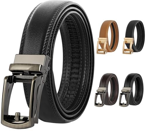 DiULi Gürtel Herren, Ledergürtel Ratsche Automatikschließe, Breit 3cm, Gürtel Ohne Löcher Verstellbar belt men, für Herren Business Anzug Jeans, Schwarz, 120cm