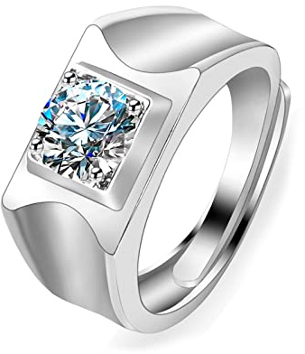 Lirzxin Herren Goldring 375 9 Karat, Verlobungsring Für Männer Verstellbar Breit Siegelring Geometrisch Design mit Solitär Rund Erstellter Diamant Trauringe Weißgold Große 66 (21.0)