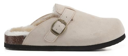 VIVASHOES Women's Suede Slip-On Buckle Clog – Classic Closed-Toe Mule with Adjustable Strap, Cork Footbed & Rubber Outsole – Effortless Comfort for Cozy Days, Lounging & Everyday Living