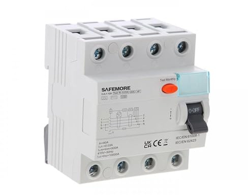 SAFEMORE FI-Schutzschalter Typ B 40A 30mA 4-polig allstromsensitiv | Allstromsensitiver FI-Schutzschalter Typ B für Wallboxen, PV-Anlagen und Frequenzumrichter.