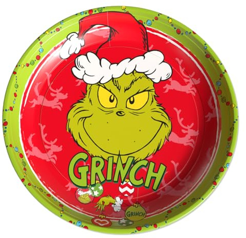 The Grinch – Weihnachtsteller Rot Ø 26 cm aus robustem Eisenblech – Humorvoller Keksteller für Plätzchen, Kekse, Gebäck & Süßigkeiten – Weihnachtsdeko Servierteller für die Adventszeit & Weihnachten