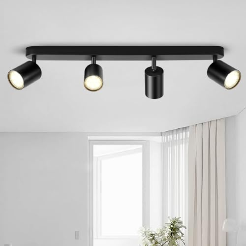 GeyouLux Deckenstrahler LED 4 Flammig Schwarz LED Deckenleuchte Schwenkbar | GU10 Deckenlampe Strahler Deckenspot, Aluminium Modern Spot Lampe Wandstrahler für Küche, Wohnzimmer(Ohne Leuchtmittel)