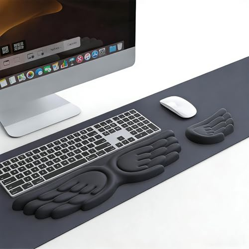 Yamobi Angel Wing Wrist Rest,43x10cm,Handballenauflage Tastatur, Wrist Rest,Erinnerungsschaumstoff Handgelenkauflage für Computer Tastatur und Maus Set(Schwarz)