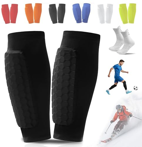 2026 New Ski Shin Guard, Ski Shin Guards Gel, Skis Guards Socks, Shins Defender, Breathable Elastic Honeycomb Pads Gel Guard for Skiing for Boys, Teenagers and Adults (Black,L)