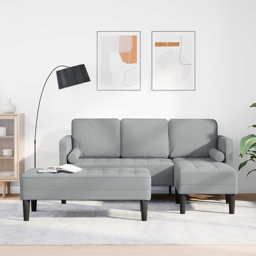 WDGJJFECNMUEHI Modernes Sofa Set mit Kissen 2 pcs Hellgrau Polyester, L-Form Wohnzimmer Sofa modular, 5-Sitzer Gästezimmer Couchgarnitur mit Hocker, atmungsaktiv & einfach montiert