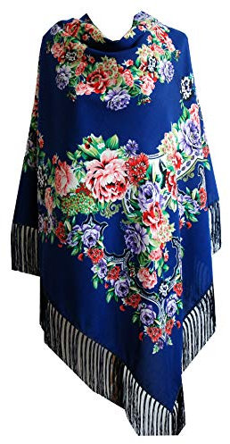 Supplied by All 4 Decor Damen Umschlagtuch Russisches Stil Schöner Groß Schal Tuch mit Blumenmuster und Fransen (Dunkelblau)