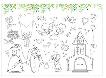 Nastami 10 Platzsets Hochzeit zum Ausmalen Tischsets zum Ausmalen Kinder Gastgeschenk Hochzeit Kinder (Grüne Hochzeit)
