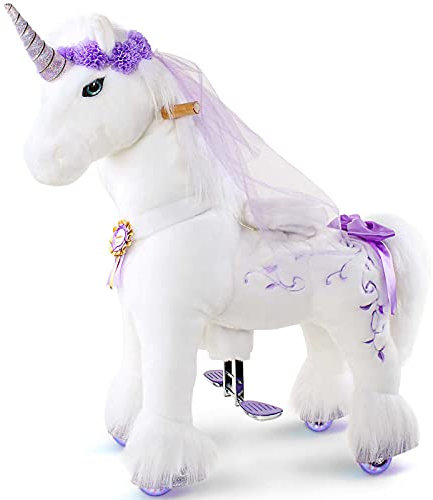PonyCycle Offizielle Prämie Modell K Reiten auf Einhorn Spielzeug Plüsch Lauftier Einhorn mit lila Horn Größe 4 für Alter 4-8 Jahre Mittel K41