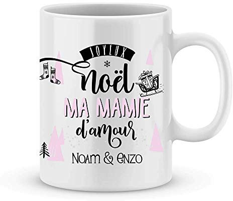Mug Joyeux Noël MAMIE à personnaliser avec votre prénom - Cadeau personnalisé mamie pour Noël - Cadeau personnalisé mamie pour jour de l'an - idée cadeau Noël mamie - mug mamie personnalisé