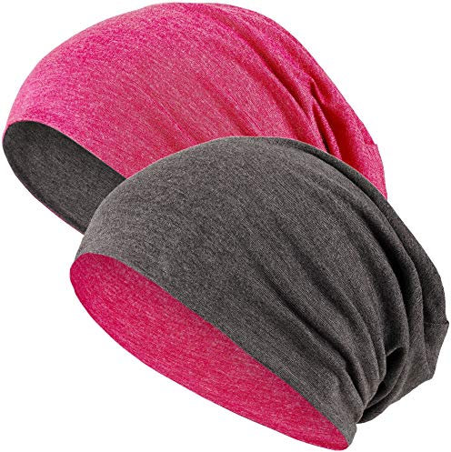 Hatstar® 2in1 Reversible Unisex Beanie | Damen und Herren Mütze | Übergangsmütze für Frühling und Sommer | SoftTouch Poly - Baumwolle | leicht & weich (hellrot meliert/dunkelgrau)