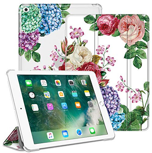 Fintie Funda Compatible con iPad 9.7 (6.ª Gen 2018/5.ª Gen 2017), iPad Air 2 (2014) / Air (2013) - Trasera Transparente Carcasa Ligera con Auto-Reposo/Activación, Festival de Flores