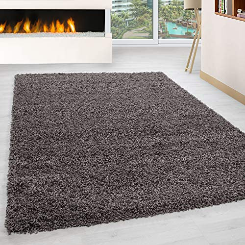 HomebyHome Teppich Hochflor Langflor Shaggy Einfarbig Design Wohnzimmer 30 mm Florhöhe Flauschig Weich Rechteckig Rund Läufer, Farbe:Taupe, Grösse:140x200 cm