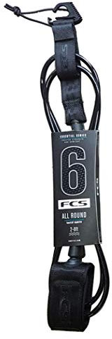 FCS 1,8 m Lange Surfbrett-Leine, weiß/schwarz, leicht und langlebig, 1,8 m Lange Surfleine für 0,6–2,4 m Wellen, Silikon-Griff, bequemer und stützender Knöchelriemen, leicht zu lösende Lasche